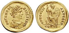 ROMAN COINS ROMAN EMPIRE THEODOSIUS I (AD 379 - 395) Solidus, AD 388 - 392, Constantinople mint. D N THEODO-SIVS P F AVG, diademed, draped and cuirassed bust of Theodosius to right. Rv. : CONCORDI-A A