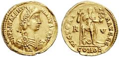 ROMAN COINS ROMAN EMPIRE VALENTINIANUS III (AD 425 - 455) Solidus, AD 426 - 430, Ravenna mint. D N PLA VALENTI-NIANVS P F AVG, rosette-diademed, draped and cuirassed bust of Valentinian to right. Rv. 