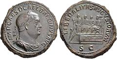 RÖMISCHE MÜNZEN Sesterz, Rom, 238. IMP CAES D CAEL BALBINVS AVG. Drapierte Panzerbüste mit Lorbeerkranz rechts. Rv/ LIBERALITAS AVGVSTORVM / S C. Balbinus, Gordianus Caesar und Pupienus in Toga mit au
