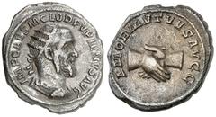 RÖMISCHE MÜNZEN PUPIENUS, April-Juli 238. Antoninian, Rom, ca. Juni 238. IMP CAES M CLOD PVPIENVS AVG. Drap. Panzerbüste mit Stkr. rechts. Rv/ AMOR MVTVA AVGG. Handschlag. C 1; BMCRE 77; RIC 9a. 3,15 