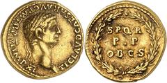 RÖMISCHE MÜNZEN CLAUDIUS I, 41-54 Aureus, Lugdunum, 46-47. TI CLAVD CAESAR AVG P M TR P VI IMP XI. Kopf mit Lorbeerkranz rechts. Rv/ S P Q R / P P / OB C S in drei Zeilen im Eichenkranz. C 86; BMCRE 4