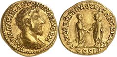 RÖMISCHE MÜNZEN MARCUS AURELIUS, Augustus 161-180 Aureus, Rom, 162. IMP M AVREL ANTONINVS AVG P M. Büste mit Paludamentum und Brustpanzer rechts. Rv/ CONCORDIAE AVGVSTOR TR P XVI / COS III (im Abschni