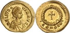 RÖMISCHE MÜNZEN AELIA EUDOCIA, Frau des Theodosius II, † 460 AV Tremissis, Constantinopolis, ca. 423-443. AEL EVDO – CIA AVG. Büste der Aelia Eudocia mit Perldiadem und Drapierung rechts. Rv/ Kreuz im