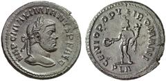 RÖMISCHE KAISERZEIT MAXIMIANUS HERCULIUS, 286-305 und 307-310 Nummus, Lugdunum, Ende 294-Anf. 295. IMP C MAXIMIANVS P F AVG. Büste mit Lorbeerkranz rechts. Rv/ GENIO POPVLI ROMANI / PLA. Genius mit Pa