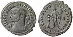 RÖMISCHE KAISERZEIT MAXIMIANUS HERCULIUS, 286-305 und 307-310 Nummus, Lugdunum, 300-302. IMP C MAXIMIANVS AVG. Gepanzerte Linksbüste mit Lorbeerkranz, geschulterter Keule und Löwenfell. Rv/ GENIO POP–