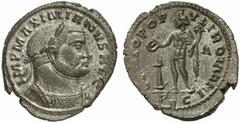 RÖMISCHE KAISERZEIT MAXIMIANUS HERCULIUS, 286-305 und 307-310 Nummus, Lugdunum, 302-304. IMP MAXIMIANVS AVG. Panzerbüste mit Lorbeerkranz rechts. Rv/ GENIO POP–VLI ROMANI/A/PLG. Genius mit Patera und 