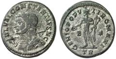 RÖMISCHE KAISERZEIT CONSTANTIUS CHLORUS, Caesar 293-305, Augustus 305-306 Nummus, Trier, 4. Emission, 298-299. FL VAL CONSTANTIVS N C. Gepanzerte Linksbüste mit Lorbeerkranz, geschultertem Speer oder 