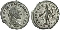 RÖMISCHE KAISERZEIT MAXIMIANUS GALERIUS, Caesar 293-305, Augustus 305-311 Nummus, Trier, 3. Emission, 296-297. MAXIMIANVS NOB CAES. Kopf mit Lorbeerkranz rechts. Rv/ GENIO POPV–LI ROMANI / A – G / TR.
