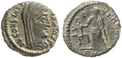 RÖMISCHE KAISERZEIT Consecratio-Prägungen für den Divus Constantinus Nummus, Cyzicus, ca. 342-347. DV CONSTANTI–NVS PT AVGG. Drap. und verschleierte Büste rechts. Rv/ IVST – VEN MEM / SMK[A]. Aequitas