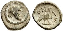 VARIA TONABDRÜCKE GRIECHISCH-RÖMISCHER ZEIT Symbolon . Blei Æ 1,7 cm. Maske eines Satyrs rechts. Rv/ ONG/Є. Gryllos/ Ibis, dessen Rücken als Silenskopf dargestellt ist, nach rechts gehend. Rostovtzeff