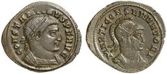 RÖMISCHE KAISERZEIT CONSTANTINUS I, Augustus 307-337 Nummus, Ticinum, ca. Herbst 312. CONSTANTINVS P F AVG. Panzerbüste mit Lorbeerkranz rechts. Rv/ MARTI CONSERVATORI. Panzerbüste des Mars mit Helm r