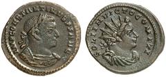 RÖMISCHE KAISERZEIT CONSTANTINUS I, Augustus 307-337 Nummus, London, ca. Herbst 312. IMP CONSTANTINVS P F AVG. Panzerbüste mit Lorbeerkranz rechts. Rv/ SOLI INVICTO COMITI. Drapierte Panzerbüste des S
