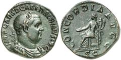 RÖMISCHE MÜNZEN RÖMISCHE KAISERZEIT. BALBINUS, April-Juli 238. Sesterz. IMP CAES D CAEL BALBINVS AVG. Drap. Panzerbüste mit Stkr. rechts. Rv/ CONCORDIA AVGG/SC. Concordia n. links sitzend, Patera in d