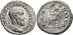 RÖMISCHE MÜNZEN RÖMISCHE KAISERZEIT II. PUPIENUS, April-Juli 238. Denar, Rom. IMP C M CLOD PVPIENVS AVG. Drapierte Panzerbüste mit Lorbeerkranz rechts. Rv/ PAX PVBLICA. Pax mit Zweig und Zepter n. lin