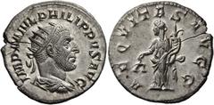 RÖMISCHE MÜNZEN RÖMISCHE KAISERZEIT. PHILIPPUS I ARABS, 244-249 . Antoninian, Rom, 246. IMP M IVL PHILIPPVS AVG. Drap. Panzerbüste mit Stkr. rechts. Rv/ AEQVITAS AVGG. Aequitas mit Waage u. Füllhorn n