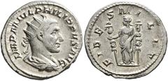 RÖMISCHE MÜNZEN RÖMISCHE KAISERZEIT. PHILIPPUS I ARABS, 244-249 . Antoninian, Rom, 244-245. IMP M IVL PHILIPPVS AVG. Drap. Panzerbüste mit Stkr. rechts. Rv/ FIDES MILIT. Fides en face stehend, zwei Fe