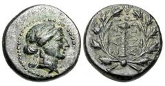 LYDIA, Sardis. II-I Century BC. Æ15 (3.45 gm). Laureate head of Apollo / Club in wreath. SNG.Cop.472. VF+, dark green patina. [Est. $150]