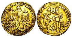 BYZANTINE EMPIRE. Basil I, 867-886 AD. Gold Solidus (4.31 gm) of Constantinope. Christ ethroned / Busts of Basil & Constantine. S.1704. VF. Scarce.