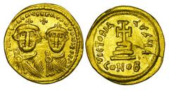BYZANTINE EMPIRE. Heraklios, 610-641 AD. Gold Solidus (4.37 gm) of Constantinople, off. I. Facing crowned busts of emperor & son / Cross on steps. S.743. aXF. [Est. $700]