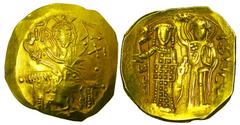 BYZANTINE EMPIRE. Manuel I, 1143-1180 AD. Electrum Aspron Trachy (4.38 gm) of Constantinople. Christ enthroned / Emperor & the Virgin Mary. S.1958. XF, good gold. [Est. $650]