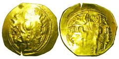 BYZANTINE EMPIRE. Andronikos II & III, 1325-1334 AD. Gold Hyperpyron (4.16 gm) of Constantinople. The Virgin Mary within the citadel walls / Christ between two emperors standing. S.2461. Crude VF. [Es