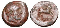 BAKTRIAN KINGDOM. Euthydemos I, 230-200 BC. Æ Chalkous (5.02 gm). Head of Herakles / Horse galloping. M.1625v. VF+, red brown patina. [Est. $300]