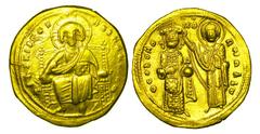 BYZANTINE EMPIRE. Romanos III, 1028-1034 AD. Gold Histamenon Nomisma (4.41 gm) of Constantinople. Christ enthroned / Emperor blessed by the Virgin Mary. S.1819. Near Mint. [Est. $1100]