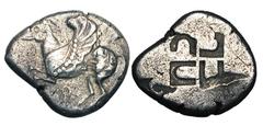 CORINTHIA, Corinth. 555-515 BC. AR Stater (8.26 gm). Pegasus with curled wing flying / Swastika incuse square. Pegasi.34. Ravel.70. Toned VF. Rare first issue of Corinth.