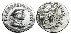 BAKTRIAN KINGDOM. Antialkidas, 115-95 BC. AR Drachm (2.40 gm). Bust wearing kausia / Zeus enthroned, forepart of elephant before. SNG.ANS.1085. XF.
