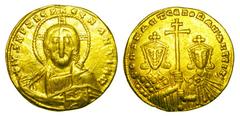 BYZANTINE EMPIRE. Constantine VII, 913-959 AD. Gold Solidus (4.33 gm) of Constantinople. Facing bust of Christ / Busts of emperor & Romanos II. S.1751. aXF.