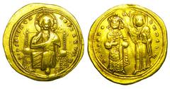 BYZANTINE EMPIRE. Romanos III, 1028-1034 AD. Gold Histamenon Nomisma (4.39 gm) of Constantinople. Christ enthroned / The Virgin Mary blessing Romanos. S.1819. VF+.