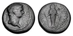 LYDIA, Philadelphia. Domitian, 81-96 AD. AE18 (4.94 gm). Laureate head / Cult statue of Artemis. RPC.1334. aVF, black patina. Rare.