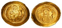 BYZANTINE EMPIRE. Constantine IX, 1042-1055 AD. Gold Histamenon Nomisma (4.40 gm) of Constantinople. Christ enthroned / Bust of emperor facing. S.1828. Mint.