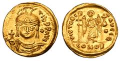 BYZANTINE EMPIRE. Maurice Tiberios, 582-602 AD. Gold "Light Weight" Solidus (23 Siliqua) (4.31 gm) of Antioch. Crowned bust facing / Angel standing. S.528. Near Mint. Scarce.