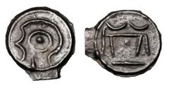 CELTIC BRITAIN. Cantii, 85-50 BC. Potin Unit (1.99 gm). Celticized head of Apollo / Charging bull. S.63. ABC.171. vA.133. aXF, brown patina.