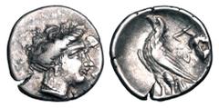 ELIS, Olympia. ca. 320 BC. AR Hemidrachm (2.39 gm) Hera mint. Head of Hera - Olympia / Eagle standing, grapes and leaf behind. BCD.336.9 (this coin). Toned VF. ex BCD collection.