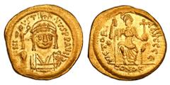 BYZANTINE EMPIRE. Justin II, 565-578 AD. Gold Solidus (4.37 gm) of Constantinople. Crowned bust facing / Constantinopolis seated, star. S.346. Near Mint.