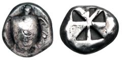 Greek AEGINA. c. 550-475 BC. AR Stater (12.19 gm). Sea-turtle with row of dots on shell / Incuse square eight section, three raised. Hoover.430. Meadows.IIB. aVF, light b/m on shell. Good head, well c