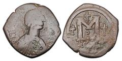 Byzantine BYZANTINE EMPIRE. Justin I & Justinian I, Joint reign, April 4-August 1, 527 AD. AE Follis (15.09 gm) of Nikomedia. Diademed bust / Large M. S.127. Fine+, brown patina. Scarce.