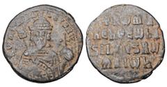 Byzantine BYZANTINE EMPIRE. Romanos I, 920-944 AD. AE Follis (7.40 gm) of Constantinople. Crowned bust facing / Legend. S.1760. VF, green patina. Scarce.