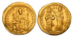 Byzantine BYZANTINE EMPIRE. Romanos III, 1028-1034 AD. Gold Histamenon Nomisma (4.39 gm) of Constantinople. Christ enthroned / Romanos blessed by the Virgin Mary. S.1820. VF+. Very rare without nimbus