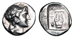Greek Coins LYCIA. Lycian League, Tlos. II-I Century BC. AR Drachm (2.83 gm). Laureate head of Apollo / Lyre in shallow incuse square, helmet. Trox.12. Toned VF+. Rare.