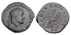 Roman Imperial Coins BALBINUS, 238 AD. Æ Sestertius (22.31 gm) of Rome. Laureate bust right / Concordia seated holding patera and cornucopiae. RIC.22. VF, brown patina.
