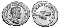 Roman Imperial Coins PUPIENUS, 238 AD. AR Antoninianus (4.33 gm). Radiate draped bust / Clasped hands. RIC.9b. XF.