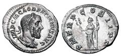 Roman Imperial Coins PUPIENUS, 238 AD. AR Denarius (3.17 gm), April-June, 238. Laureate draped bust / Felicitas standing with caduceus and sceptre. RIC.6(S). RSC.26. Toned XF.