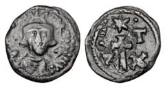 Byzantine Coins BYZANTINE EMPIRE. Constans II, 641-668 AD. Æ Half Follis (4.01 gm) of Carthage. Crowned bust facing holding mappa and orb / Large cross between C and T, XX below. S.1059. VF, brown pat