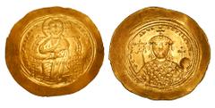 Byzantine Coins BYZANTINE EMPIRE. Constantine IX, 1042-1055 AD. Gold Histamenon Nomisma (4.38 gm) of Constantinople. Christ enthroned / Bust of emperor facing. S.1828. XF.