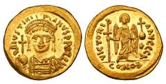 Byzantine BYZANTINE EMPIRE. Justinian I, 527-565 AD. Gold Solidus (4.49 gm) of Constantinople. Crowned bust facing / Angel standing. S.140. Mint.