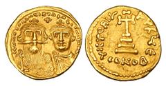 Byzantine BYZANTINE EMPIRE. Constans II, 641-668 AD. Gold Solidus (4.36 gm) of Constantinople. Crowned busts of emperor & son facing / Cross on three steps. S.959. aXF.