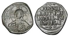 Byzantine BYZANTINE EMPIRE. Basil II, 976-1025 AD. AE Anonymous Follis (12.31 gm) of Constantinople. Facing bust of Christ / Legend. S.1813. Uneven VF+, brown patina. ex Hoffman collection.